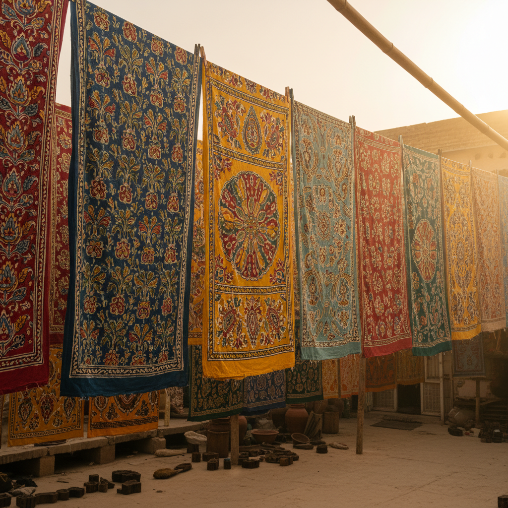 Fabrics drying in sunlight